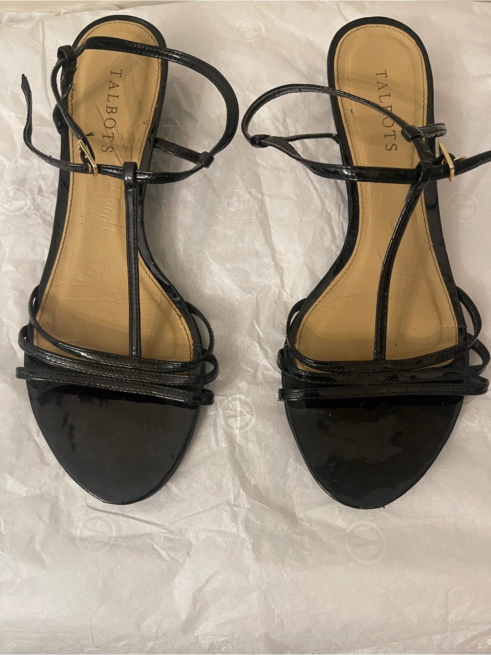 Talbots Black Patent T-Strap Strappy Sandals